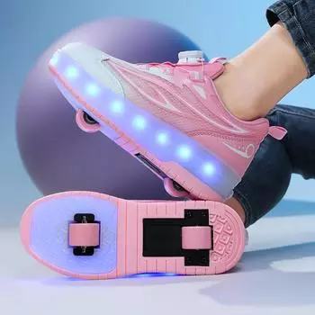 Children s runaway shoes Boys with lights Girls sports roller skating Walking wheel shoes Invisible double wheel runaway shoes 29