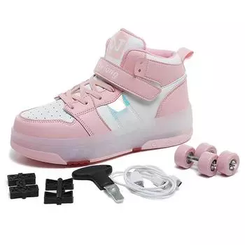Детская обувь Runaway Shoes Четырехколесные коньки для девочек Светодиодные светящиеся туфли Черные технологические спортивные роликовые коньки 28