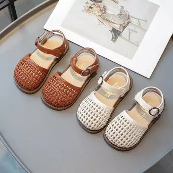 Children s Sandals Girl Toes-covered Summer Toddlers Causal Walking Flat Sandals Fashion Solid Color Kids Cut-outs Beach Sandals 21 коричневый
