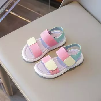 Children s Sandals Summer Korean Style Girls Flat Sandals Fashion Open-toe Causal Soft Bottom Kids Beach Shoes School Versatile 26 розовый
