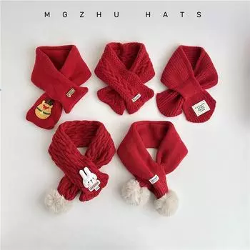 Children s scarf autumn and winter cute ball cartoon new year red scarf boy girl baby cross warm scarf