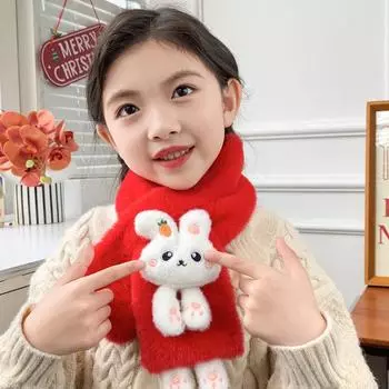 Children S Scarf Winter Cartoon Warm Thickened Plush Scarf Cute Versatile Bunny Parent-Child Scarf