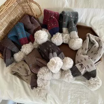 Children s scarves autumn and winter trendy new baby knitted wool scarves cross hairball versatile boys and girls scarves trendy 75*10CM