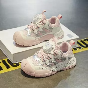 Children s shoes Girls cool rotating buckle fashionable and comfortable dad shoes 2024 autumn girls students running sneakers 26 розовый