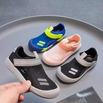 Children s Shoes, Summer, Breathable, Mesh, Girls , Baotou, Boys , Beach, Casual Shoes 23 синий