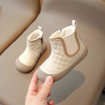 Children s Short Boots 2024 Winter New Plush Thickened Soft Soled Kids Fashion Casual Girls and Boys Ankle Boots Classic Korean 21 чёрный