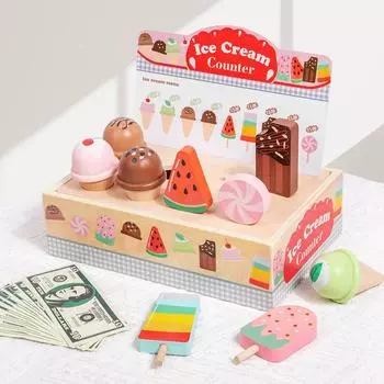 Children S Simulation Play House Ice Cream Ice Cream Sale Store Commissary Checkout Page Role Play Wooden Toy