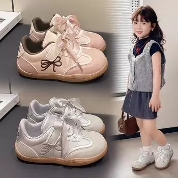 Детские кроссовки 2024 года, новые туфли на плоской подошве с вышивкой для девочек, модная повседневная спортивная обувь из шелкового атласа со шнуровкой, для студентов и детей, для занятий сноубордом 23 розовый