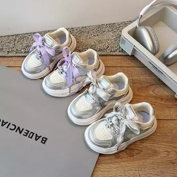 Children s Sneakers Baby Girls Fashion Lace-Up Bow Sport Shoes Soft Sole Anti-slip Kids Casual Shoes Toddler Girls Party Shoes 27