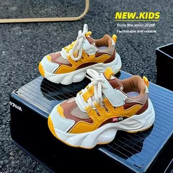 Children s Sneakers Boy Breathable Girls School Shoes Fashion Versatile Kids Causal Running Sports Shoes Non-slip Spring Autumn 28 жёлтый