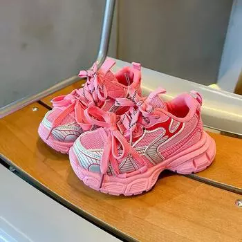 Children s Sneakers Spring Autumn Mesh Chunky Sports Shoes for Girls Fashion Non-slip Kids Boys Causal School Basketball Shoes 26 чёрный