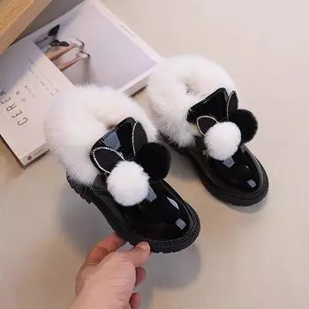Children s Snow Boot Outdoor Versatile Girl Winter Boots Warm Fluffy Sweet Princess Causal Kids Fashion Cotton Boots Non-slip 21 чёрный