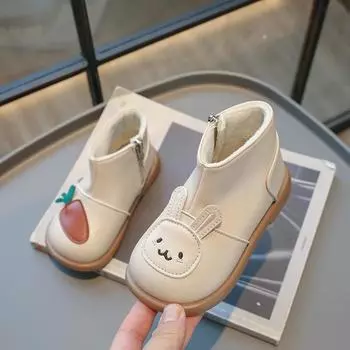 Children s Snow Boot Winter Warm Kids Shoes Boots for Girl Matte Leather Toddlers Causal Ankle Cotton Boots Cute Cartoon Zipper 21 коричневый
