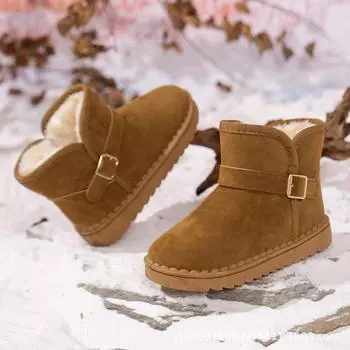 Детские зимние ботинки для снега, зимние детские нескользящие, для мальчиков и девочек, утолщенные, бархатные, термо-хлопковые, короткие ботинки, кроссовки 26 темно-коричневого