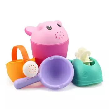 Детская мягкая резиновая игрушка для купания на пляже, набор из 4 предметов, игровое водяное колесо, желтая утка для мытья волос, детский разбрызгиватель