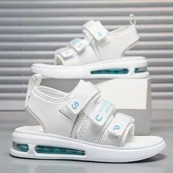 Children s soft-soled sandals men s beach shoes older children s Velcro air-cushion bottom 2025 summer new Korean version of Tide Shoes 31 белый