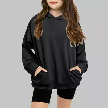 Children s Solid-color Hooded Long-sleeved Girls Sweatshirt 120