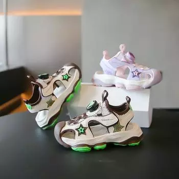 Children s sports sandals 2025 summer new girls Korean version bag head shoes light fashion boys sand Shoes 27-31 hand 5 pairs темно-коричневого