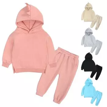 Детский костюм на весну и осень, мягкий и теплый, с капюшоном, длинными рукавами, толстовка и штаны, костюм из двух частей 100 чёрный