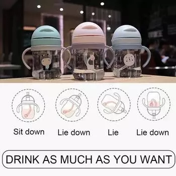 Children s Straw Mug, 250ml Drinking Mug with Handle, Gravity Ball, PP Drop Proof, Wide Mouth Drinking Mug