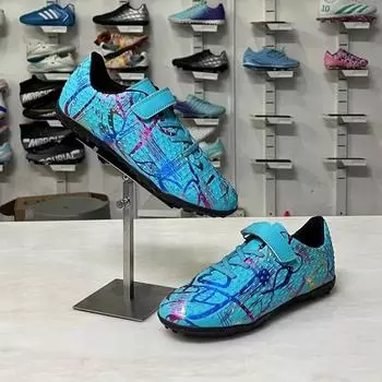 Children s students explosive football shoes boys and girls broken nails Velcro artificial turf campus game training shoes 28