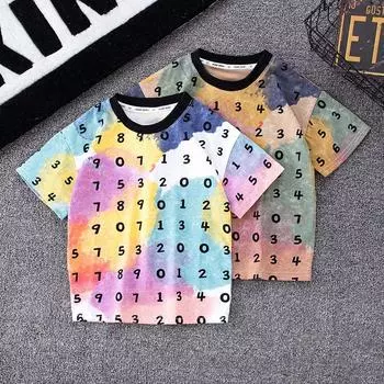 Children s Summer Short Sleeved T-shirt Boys Summer Outfit New Tie Dye Baby Printed Top Graffiti Style 80 серебряный серый