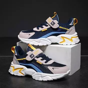 Children s summer single net classmates Boys and girls dad shoes breathable mesh fly-woven sports shoes Students casual running shoes 28 синий