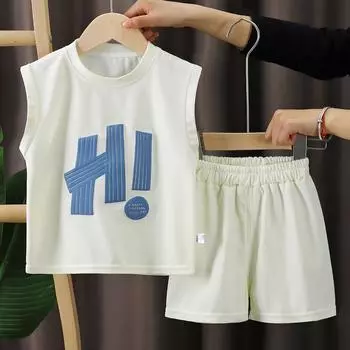 Children s vest set, summer Baobao Huafu Ge clothes, boys Korean version two-piece set, stylish children s clothing 80cm белый