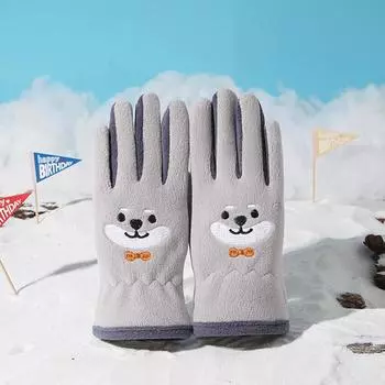 Children s Warm Gloves for Autumn and Winter Five Fingered Fleece for Cold Protection Cute Cartoon Student Outdoor Snow Play Ollie Fleece Gloves