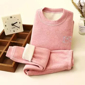 Children s Warm Set with Thick Velvet for Autumn and Winter Baby Underwear, Mid Autumn Clothes, Autumn Pants, Children s Set 90cm красный