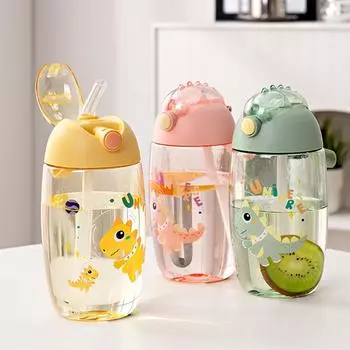 Children s Water Bottle For School Portable Cartoon Dinosaur Sippy Cup Creative Feeding Cup With Straws And Lids Drinkware