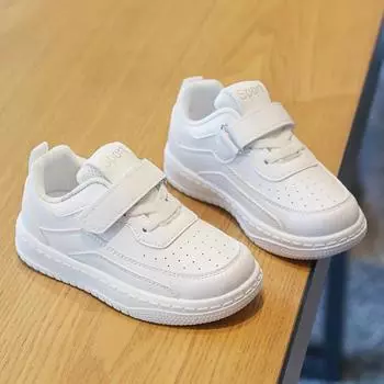 Children s White School Tennis Shoes Solid Color Kids Shoes for Boy Fashion Causal Leather Girl Fashion Sports Sneakers Non-slip 21 белый