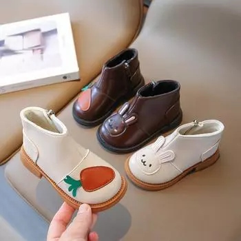 Children s Winter Boots Cute Cartoon Rabbit Girl s Ankle Boot Fashion Warmth Plush Kids Causal Short Cotton Boots Side Zipper 21 коричневый