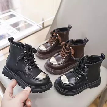 Children s Winter Boots for Girl Thick Bottom Plush Kids Cotton Boots Side Zipper Toddlers Causal Platform Ankle Boots Versatile 26 чёрный