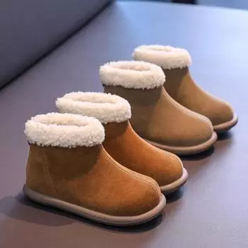 Children s Winter Boots for Girl Warm New Korean Style Kids Fashion Cotton Boots Round-toe Versatile Toddlers Causal Ankle Boots 22 коричневый