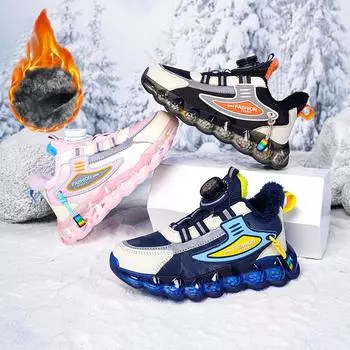 Детские зимние плюшевые теплые и модные спортивные и развлекательные хлопковые ботинки зимние сапоги 28-38 28 чёрный