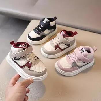 Детские зимние кроссовки, массивные, универсальные, для девочек, нескользящие, теплые, детские, повседневные, модные, для мальчиков, баскетбольные кроссовки из искусственной кожи 22 вино красного