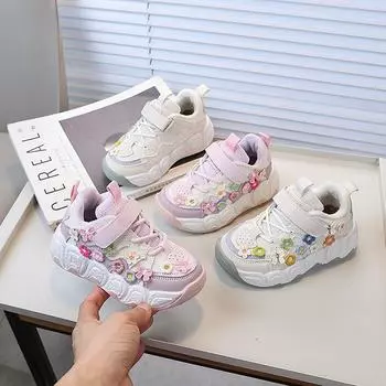 Children s Winter Sneakers Sweet Girls School Sneakers Princess Fashion Versatile Kids Causal Cotton Shoes Non-slip Breathable 26 розовый