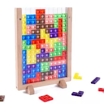 Children S Wooden 3D Three-Dimensional Puzzle Multifunctional Tetris Building Block Game Hands-On Brain Puzzle Toy