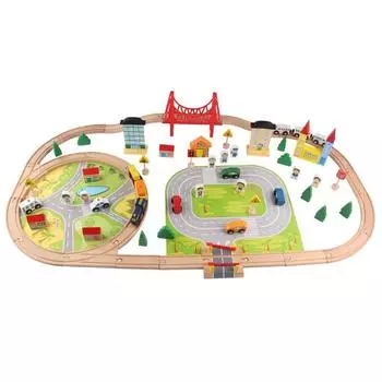 Children S Wooden Early Education 82 Pieces Simulation Track Small Train Urban Traffic Road Parent-Child Set Toys