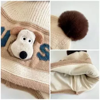 Children s wool hat, autumn and winter new cute cartoon puppy jacquard ear hat, male and female baby warm pullover hat 50-52CM хаки