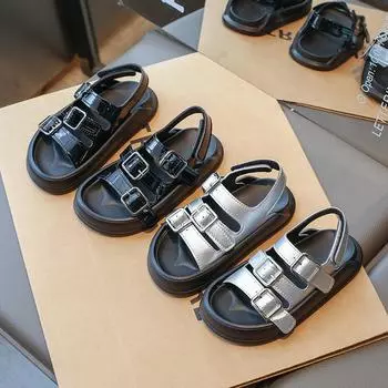 Детские сандалии для мальчиков и девочек, летняя пляжная обувь, модные детские повседневные сандалии для школы с толстой подошвой, с липучкой, размер 26-37 26 чёрный