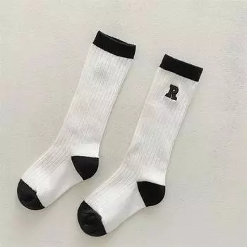 Children School White Black Stripes Sport Socks Korean Knee High Long Stockings for Children Kids Boys Girls Baby Stuff Clothes S (1-3years old)