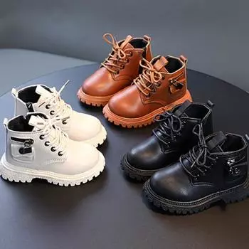 Детская обувь Осень Зима Новые Ботильоны в британском стиле Модные Противоскользящие Вечерние платья Кожаные ботинки Девочка Кроссовки на мягкой подошве 21insole13.5cm белый