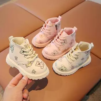 Children Shoe Cartoon Ankle Boots for Kids Casual Shoes Plush Warm Soft Sole Winter Shoe School Party Girl Shoes Zapatos Nia 21insole13.5cm розовый