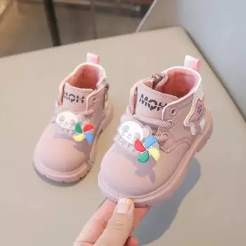 Children Shoes Cotton Boots 2025 Winter New Korean Girls 1-3 Years Old Soft Soled Comfort Bear Warm Stars Cute Boots Baby Shoes 20(Inner-13.2cm) розовый