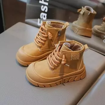 Children Short Boots for Girls 2024 Autumn Winter New Fashion Korean Style Soft Bottom Anti-slippery Versatile Chic Leather Shoe 26 чёрный