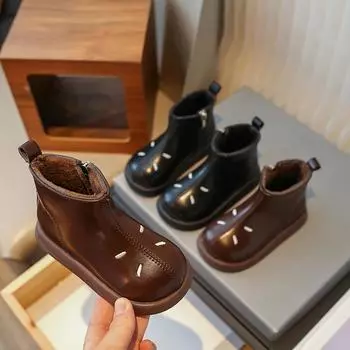 Children Snow Boot Winter Warm Girls Causal Short Cotton Boots Fashion Versatile Plush Kids Ankle Boots Thick Bottom Non-slip 23 темно-коричневого