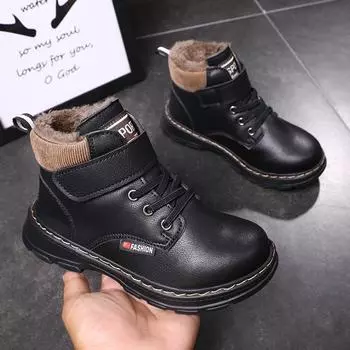 Детские зимние ботинки Теплая нескользящая обувь для мальчиков Девочек Брендовые ботинки Комфортные детские плюшевые ботинки Модные кроссовки 40 чёрный