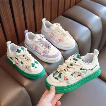 Children Tennis Shoes Causal Versatile Girls Walking Shoes for School Fashion Thick Bottom Kids Running Sneakers Cute Bowtie 26 бежевый